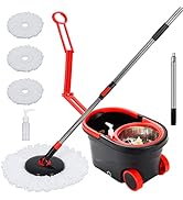 Spin Mop Bucket with Wringer Set, Extended Stainless Steel Handle, 3 Microfiber Replacement Mop H...