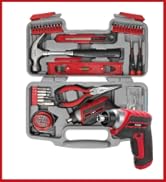 Hi-Spec 35pc Red tool kit with 3.6V USB Electric Screwdriver and drill set. Complete basic tool set