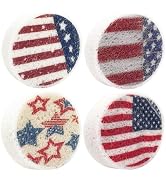 4th of July Cellulose Sponges, 4Pcs Round USA Flag Kitchen Clean Sponges Non-Scratch Compressed D...