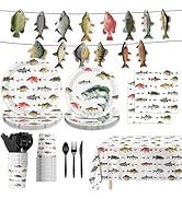 170PCS Fishing Birthday Party Decorations Gone Fishing Party Decorations Include Plates, Cups, Cu...