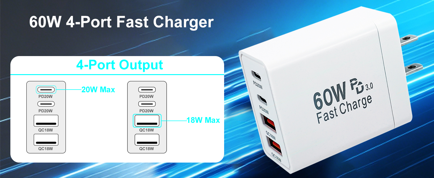 60W 4-Port Fast Charger