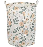 UUJOLY Collapsible Laundry Hamper Basket, with Handles Waterproof Round Cotton Linen Printing Hou...