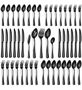 PHILIPALA 45 Piece Black Silverware Set with Serving Utensils, Stainless Steel Flatware Set for 8...