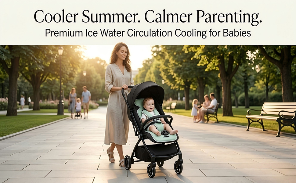 Baby stroller cooling pad with ice water circulation