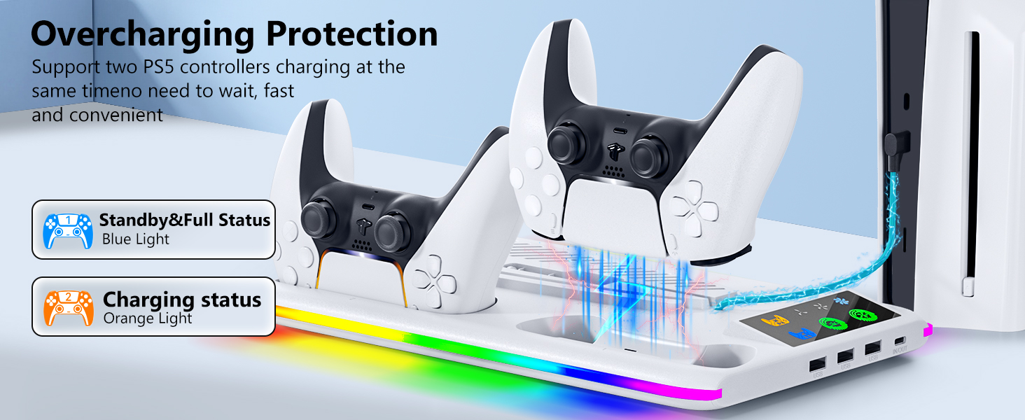 PS5/PS5 Slim Cooling &amp; Charging Station with Cooling Fan,PS5 Controller Charger
