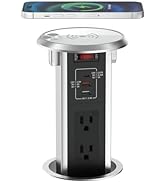 Automatic Pop up Outlet for Countertop with 15W Wireless Charger, 4" Hole Hidden Recessed Pop Up ...