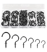 RELBRO Screw Hooks, 6 Sizes Metal Screw in Cup Hooks, 1/2 Inch, 5/8 Inch, 3/4 Inch, 7/8 Inch, 1 I...
