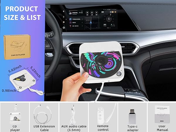 cd player portable remote control typec car cds music small cd player AUX audio and usb cable manual