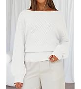 MEROKEETY Women's Boat Neck Sweater 2026 Fall Long Lantern Sleeve Dressy Casual Hollow Out Knitte...