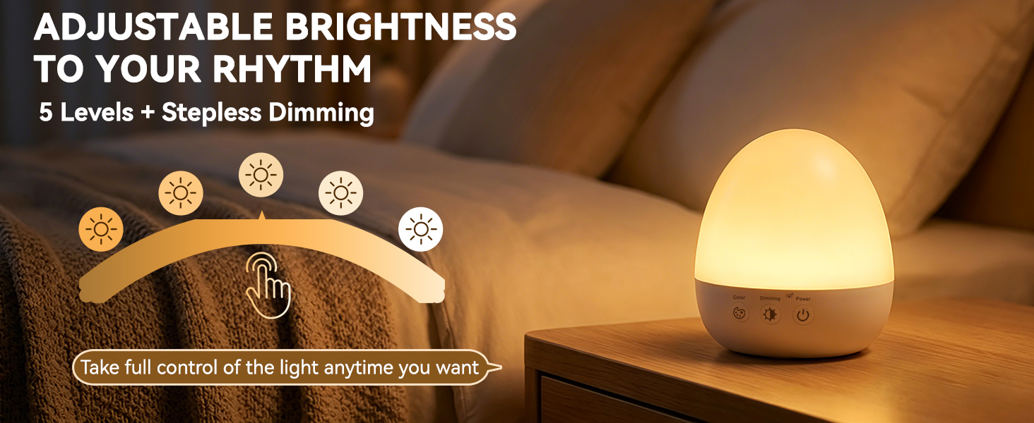 Toddler night light with 5 brightness levels &amp; stepless dimming, adjustable glow for daily routines