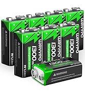 Rechargeable 9V Batteries, 1300mAh 9 Volt Lithium-ion Batteries Long Lasting 9V battery with 2 in...