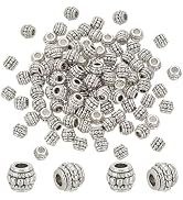 PH PandaHall 100pcs 8mm Tibetan Spacer Beads Barrel Spacers Beads Antique Silver Spacers Alloy Lo...