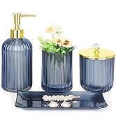 Haturi Bathroom Accessories Set, 4 Pcs Blue Glass Bathroom Accessories Sets Complete w/Lotion Soa...