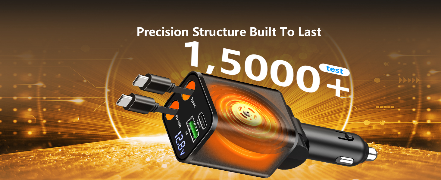 MFi Certified 120W 4-IN-1 Retractable Car Charger USB C PD/QC Type C Fast Charging Cigarette Lighter