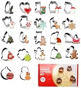Set of 22 Christmas Cookie Cutters, Stainless Steel Christmas Shapes with Dough Scraper, Gingerbr...