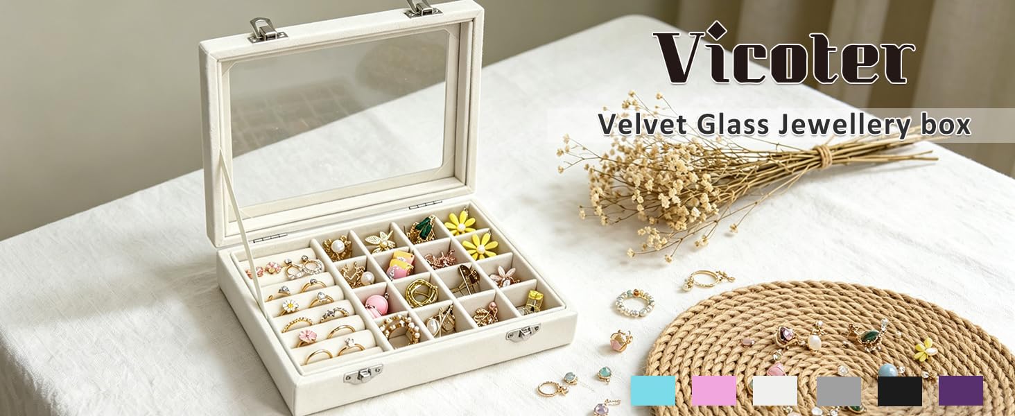 Vicoter Velvet Jewelry Organizer Tray 7 Ring Slots &amp;amp;amp;amp; 16 Grid