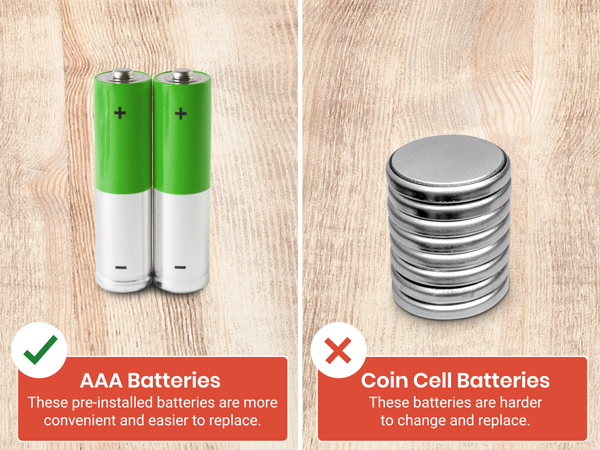 AAA batteries are easy to replace.