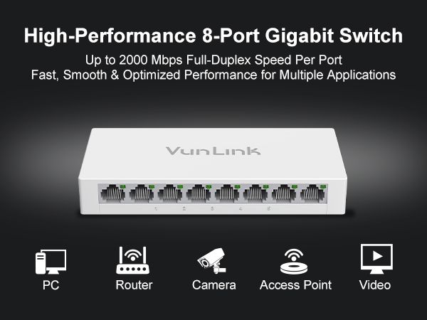 VunLink 8-Port Gigabit Unmanaged Ethernet Switch
