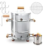 DINITHRON Charcoal Barrel Smoker Grill Combo, 100% Premium 304 Stainless Steel | 95% Less Smoke &amp;...