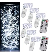 6PCS Fairy String Cool White Changing Twinkle Lights with 2pcs Remote, 6.5ft 20 LEDs Silver Wire,...
