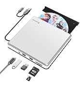 Guamar External CD DVD Drive, USB 3.0 USB-C CD/DVD +/-RW Burner CD ROM Reader Writer with 2 USB &...