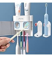 Boperzi Toothpaste Dispenser Wall Mounted Gray and 2 Pack Automatic Toothbrush Stand with Dust-Pr...