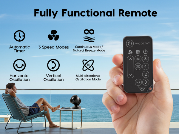 PCF-BC15T, Small Fan for Bedroom, Desk Fan, Oscillation, Remote