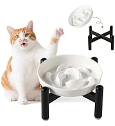 Elevated Slow Feeder Cat Bowl - Melamine Cat Food Plate with Anti-Slip Metal Stand - Raised Maze ...
