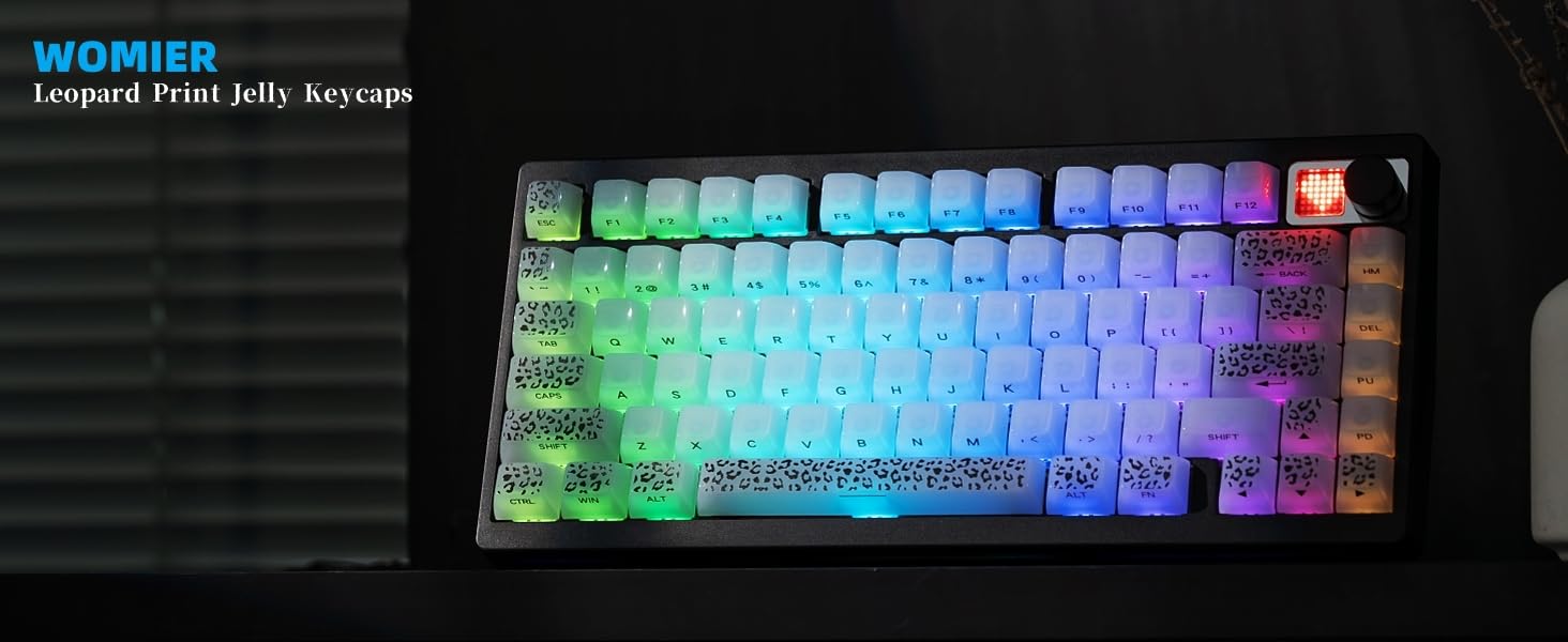 Womier Keyboard Keycaps Jelly, White Ceramic Keycaps Style, Leopard Print Key caps