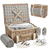 Wicker Picnic Basket for 2 - Willow Basket with Waterproof Picnic Blanket | Willow Picnic Set wit...