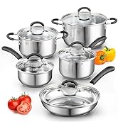 Cook N Home Stainless Steel Cookware Sets 10-Piece, Pots and Pans Kitchen Cooking Set with Stay-C...