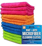 12 Pack Microfiber Cloth Kit, Lint-Free Cleaning Towels for Cars, Boats, and Home, Thick Large Mi...
