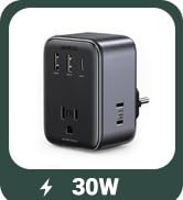 UGREEN European Travel Plug Adapter, 30W US to Europe Plug Adapter with 3 AC Outlets 2 USB A and ...