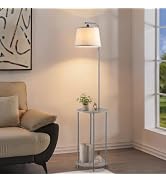 Floor Lamp with Table, 2-in-1 Side Table Floor Lamp with Linen Shade | 2-in-1 Floor Lamp &amp; Table ...