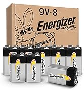 Energizer Alkaline Power 9 Volt Batteries (8 Pack), Long-Lasting Alkaline 9V Batteries