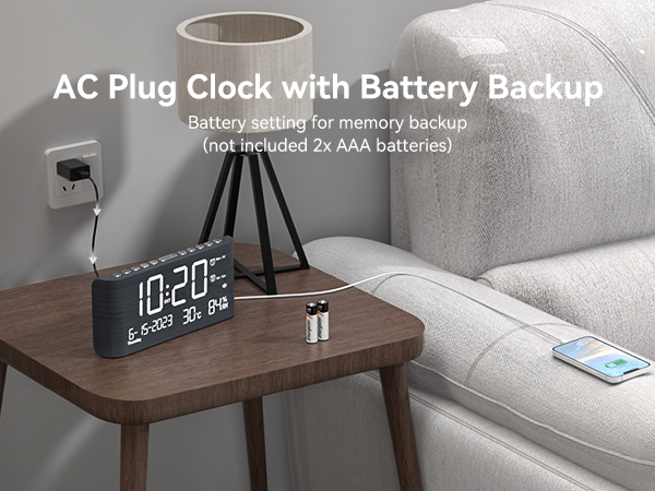 Alarm Clock for Bedroom with Battery Operated