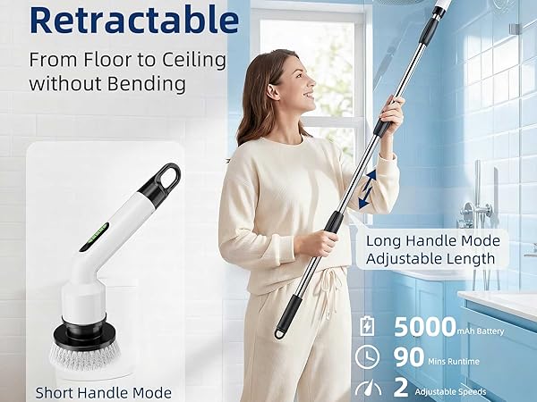 Extendable &amp;amp; retractable Electric Spin Scrubber