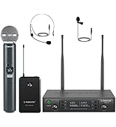 Phenyx Pro Wireless Microphone System, Dual Mic Set with Handheld/Bodypack/Lapel Mics,Auto Scan, ...