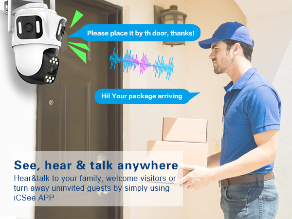 wifi camera indoor outdoor with 2way audio, see hear talk anywhere