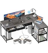 AODK 53 Inch L Shaped Computer Desk with Drawers, Corner Desk with Power Outlets &amp; Reversible Sto...