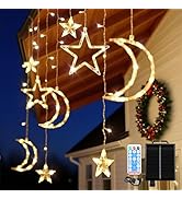 PilavAloo Moon Stars Solar String Lights for Outdoor, Christmas Decorations Curtain Lights with R...