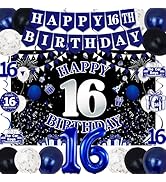 16th Birthday Decorations for Boys Girls, Blue Black Happy 16th Birthday Party Decorations, Happy...