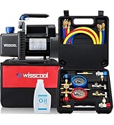 Wisscool 3.5CFM AC Vacuum Pump and 3 Way Gauge Set, 110V 1/4 hp HVAC Air Vacuum Pump Manifold Gau...