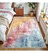 Flagover 3x5 Colorful Washable Area Rug for Living Room Bedroom, Modern Abstract Non-Slip Rugs, L...