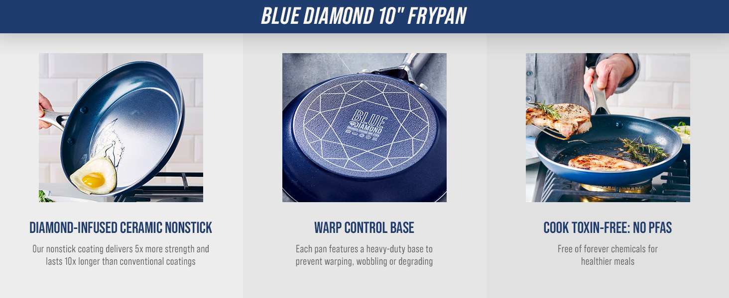 BlueDiamond, Ceramic Nonstick, PFAS-Free, Non-Toxic, Cookware, Frypans, Classic