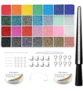 19600Pcs 2mm Glass Seed Beads Ring Making Kit,with 28 Colors Small Beads for Jewelry Making, with...