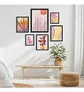 Americanflat Framed Gallery Wall Art Set - 6 Piece Desert Moonlight by Modern Tropical Black Fram...