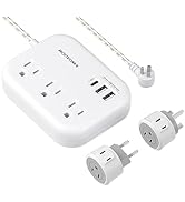 European Travel Plug Adapter, UK/US/EU Travel Power Strip with USB C and 2 USB Ports, 3 AC Outlet...