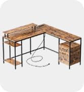 SUPERJARE Reversible Computer Desk with Power Outlets &amp;amp; File Cabinet