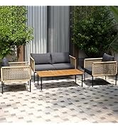 IDZO Bundle of + Oscar Wicker Metal Black Collection (Loveseat + Coffee Table + 2 Club Chairs)